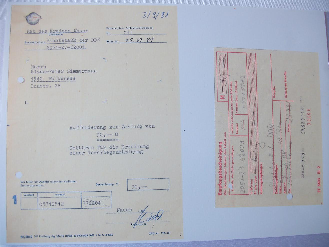 Gewerbegenehmigung von 1981